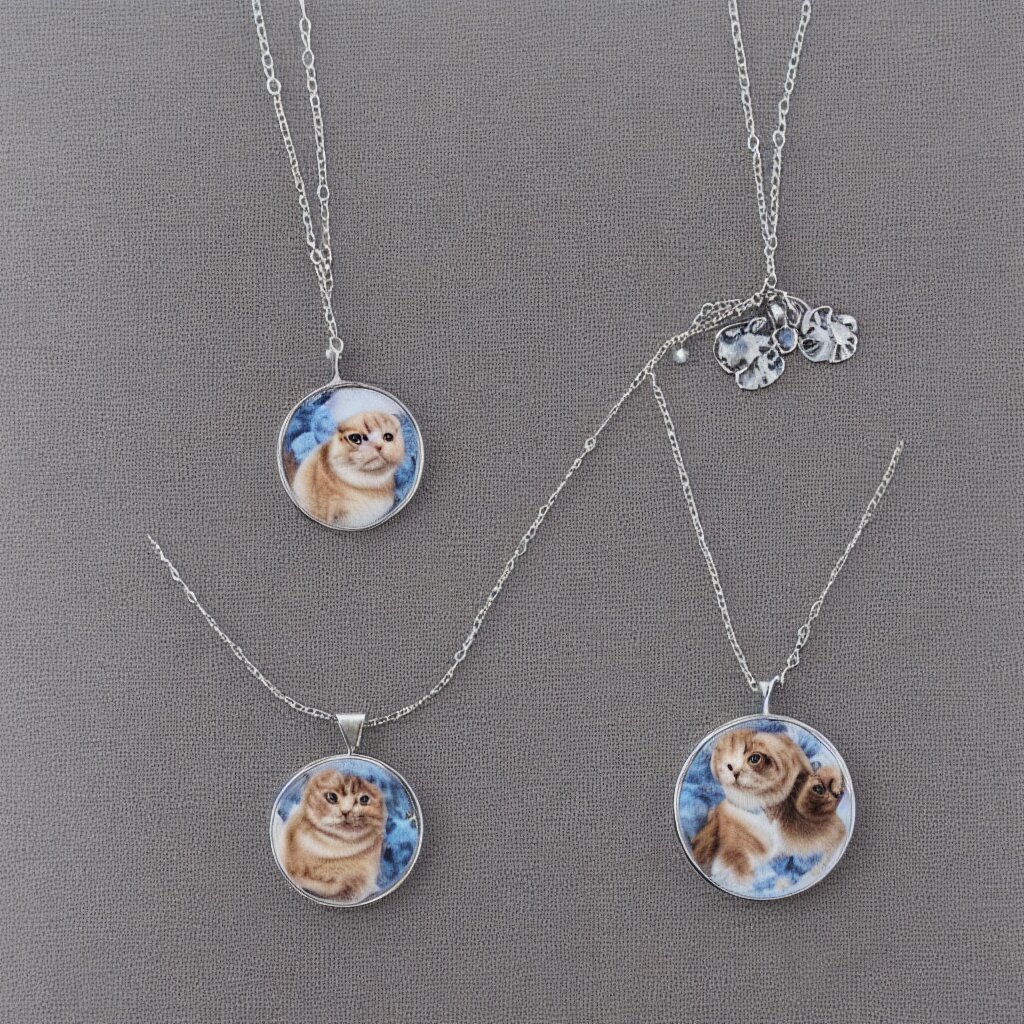 Scottish fold patterned silver embroidered necklace