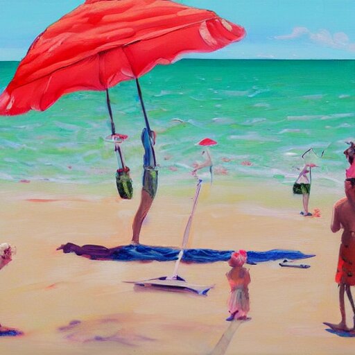 a painting of people on a beach with umbrellas, a detailed painting by Emily Mason, featured on tumblr, action painting, detailed painting, oil on canvas, painterly