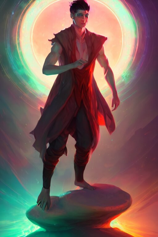 a human elemental sorcerer, blurred environment background, colorful magic effects, white skin, portrait, male, clothed, sharp focus, digital art, concept art, trending on artstation, dynamic lighting, by emylie boivin and rossdraws 