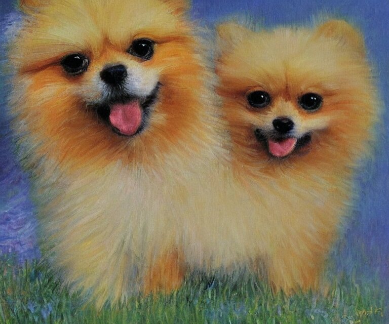 pomeranian, cute, monet, oil painting 