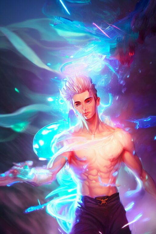 a human elemental sorcerer, blurred environment background, colorful magic effects, white skin, portrait, male, sharp focus, digital art, concept art, dynamic lighting, by emylie boivin and rossdraws 