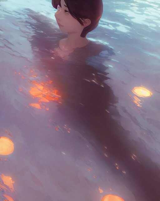 Under Water, Full shot, Atmospheric lighting, By Makoto Shinkai, Stanley Artgerm Lau, WLOP , Rossdraws, James Jean, Andrei Riabovitchev, Marc Simonetti, krenz cushart, Sakimichan, D&D trending on ArtStation, digital art.