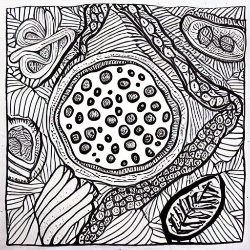 pizza:: zentangle, ink illustration