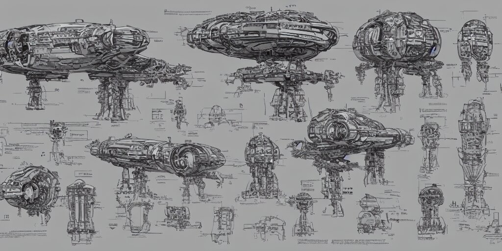 a giant robot, bulbous biomechanical mri machine millennium falcon space - station vuutun palaa with massive piping inspired by a nuclear reactor submarine and maschinen krieger, character sheet, concept design, contrast, kim jung gi, greg rutkowski, zabrocki, karlkka, jayison devadas, trending on artstation, 8 k, ultra wide angle, pincushion lens effect 