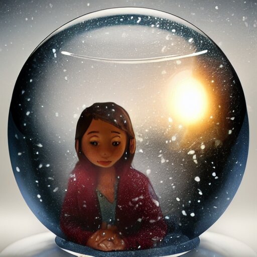 A snowglobe with a human trapped inside, the human is terrified banging on the glass, trending on artstation