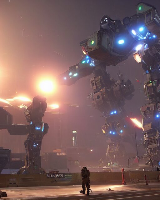 Lexica The giant massive mech walker robot ; armed and watchfully