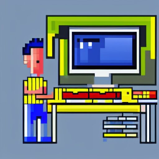 pixel art of programmer in front of his computer station, pixel art, detailed, ideal symmetry, perfect pixel alignment, isometric 8 k, 