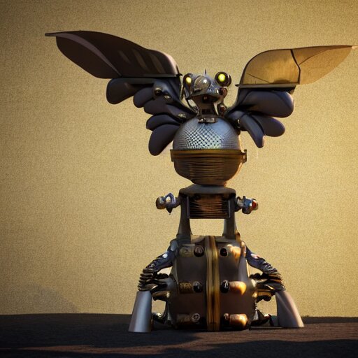 a robot bird,steampunk, 3d render,unreal engine