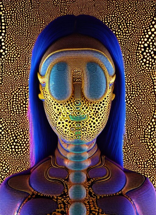 3 d goddess medium shot profile portrait. beautiful intricate highly detailed mask made entirely of bubbles and dragonfly wings. optical mineralogy, chitin, oil on water, reflections, refractions, creature, artwork by yayoi kusama, tooth wu and wlop and beeple and greg rutkowski, 