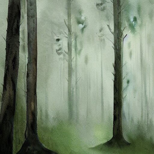 watercolor foggy forrest