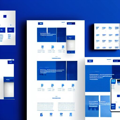 minimalistic clean website brand design portal, blue background with white text, large tab layout on the left, pleasing colors and readable fonts, featuring a corporate brand logo image