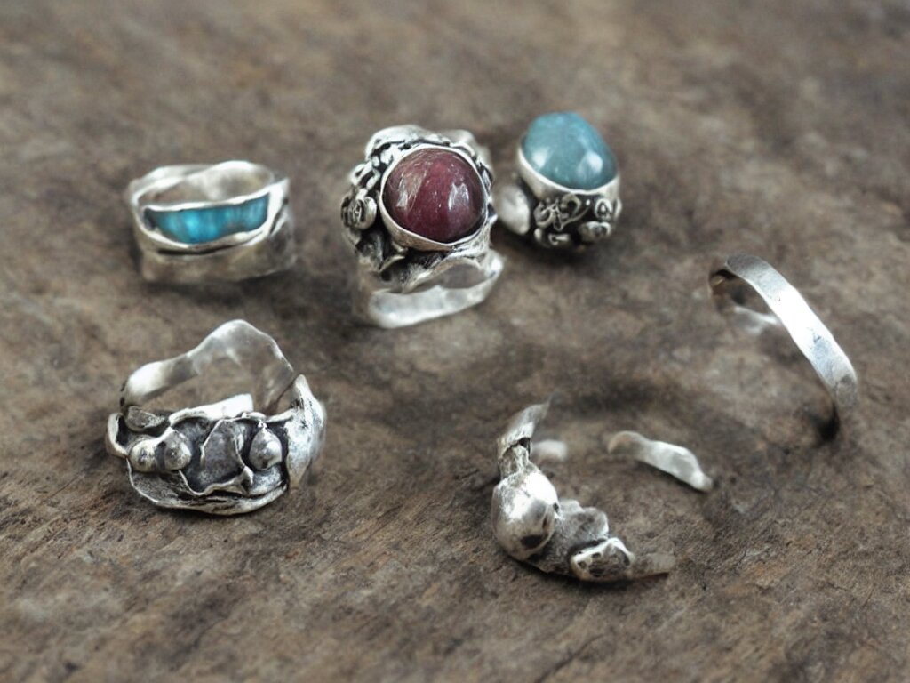 rustic hand made rings hand crafted from silver and natural gemstones