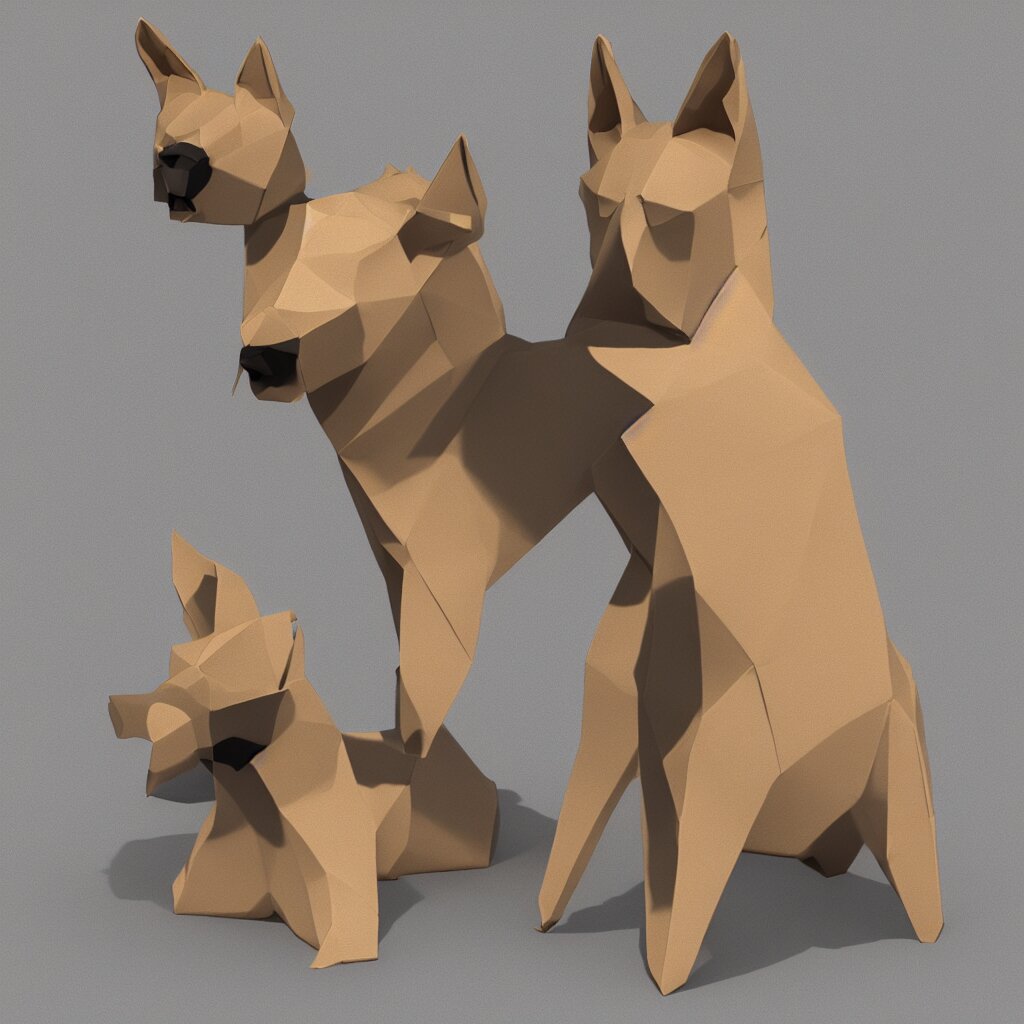 3 d rendering of japanese cardboard origami of simple shape of german shepherd, 2 d image, trending on artstation 