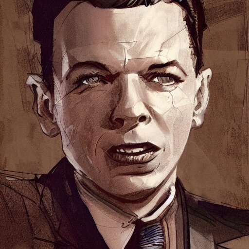 perfect composition, subdued color palette, award-winning concept art, detailed digital painting, airbrushed, low contrast: costume design for young Frank Sinatra as a poor dystopian dieselpunk 1950s bartender. Volumetric cinematic lighting, great attention to perfect anatomy, special attention to posing, great attention to realistic facial expression, faithful cinematic color scheme, perfectly coherent. In the style of: Greg Rutkowski, Syd Mead, Norman Rockwell, Edward Hopper, James Gilleard, Ilya Kuyshinov, WLOP, and Stanley Artgerm.