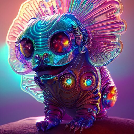 iridescent opalescent cyborg animal in candyland, warm tones : by michal karcz, daniel merriam, victo ngai and guillermo del toro : ornate, dynamic, particulate, intricate, elegant, highly detailed, centered, artstation, smooth, sharp focus, octane render 