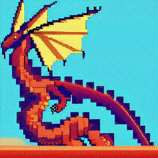 low resolution pixel art of a dragon, simple, digital art