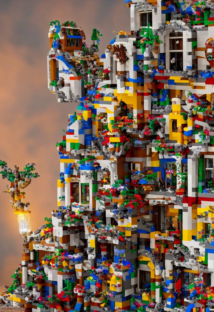 a photo of a house made entirely of legos located in a dreamy by salvador dalli magical, fantasy, pop surrealism trending on artstation, digital art. 