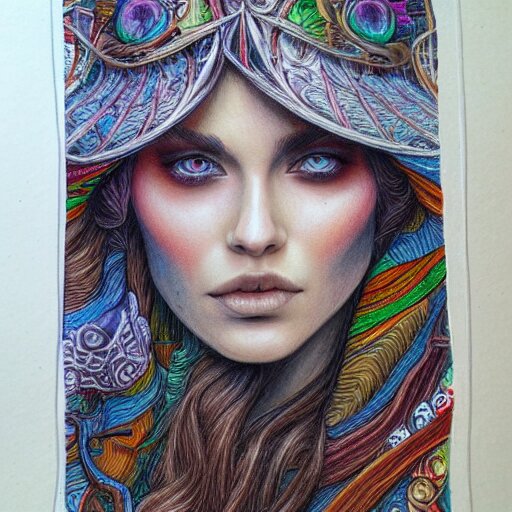  Colored pencil art on paper, Druid, highly detailed, artstation, Caran d'Ache Luminance