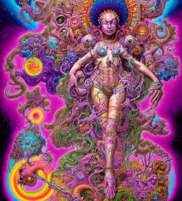 lisa frank inspired blotter acid fantasy character portrait of fertility goddess, ultra realistic, wide angle, intricate details, dharma artifacts, aum, highly detailed by hr giger, peter mohrbacher, wayne barlowe, boris vallejo, hajime sorayama aaron horkey, gaston bussiere, craig mullins 