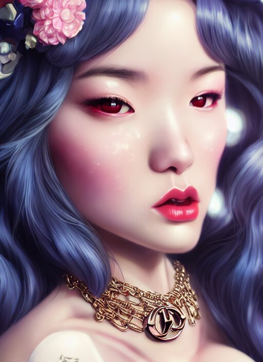 a pin up and beautiful fashion dreamlke japan girl with lv jewelry, character art, art by artgerm, wlop, loish, hyperdetailed, 8 k realistic, symmetrical, global illumination, radiant light, frostbite 3 engine, cryengine, dof, trending on artstation, digital art, chanel, dior, detailed background 