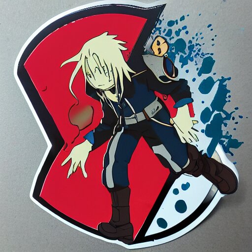 die cut sticker, full metal alchemist al and alphons, splatter paint 