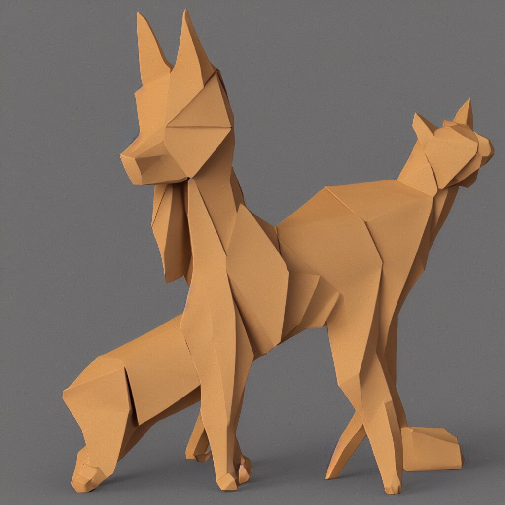 3 d rendering of japanese cardboard origami of simple shape of german shepherd, 2 d image, trending on artstation 