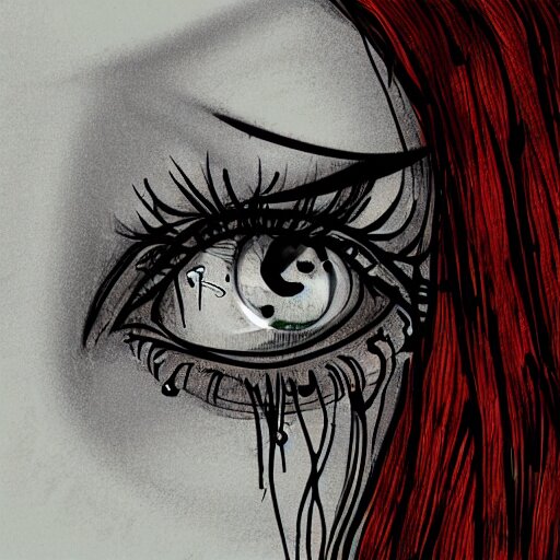 illustration of a girls eyes with tears in them 