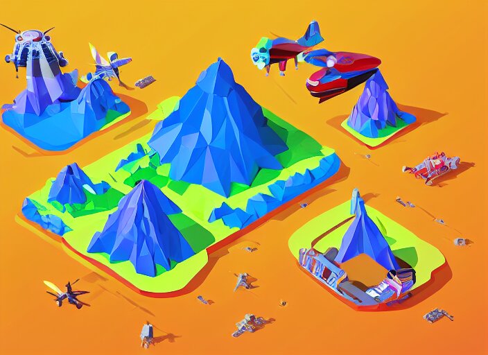 aliens visiting kamchatka isometric aerial lowpoly 