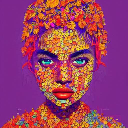 the portrait of a beautiful young woman partially made up of peppers of all colors, an ultrafine detailed illustration by james jean, intricate linework, bright colors, final fantasy, behance contest winner, vanitas, angular, altermodern, unreal engine 5 highly rendered, global illumination, radiant light, detailed and intricate environment 