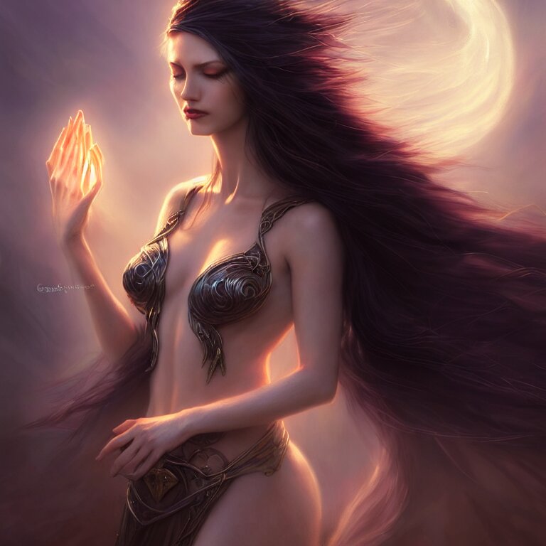 the seductive sorceress is praying!!! magic the gathering, windy hair!, gentle fantasy, cinematic volumetric light, portrait, dnd, complex, elegant, highly detailed, digital painting, artstation, concept art, smooth, clear focus, illustrations, hyperrealistic face, beautiful eyes, fantasy art, in the style of greg rutkowski, intricate, hyperdetalized, smooth 