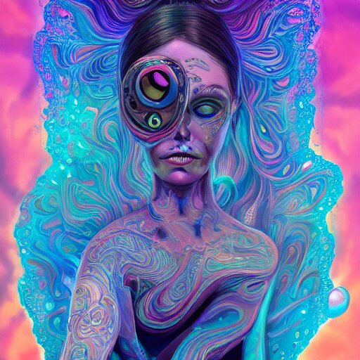 An extremely psychedelic portrait of deep sea goddess, surreal, LSD, face, detailed, intricate, elegant, lithe, highly detailed, digital painting, artstation, concept art, smooth, sharp focus, illustration