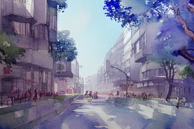 nanshan road summer watercolor trending on artstation 