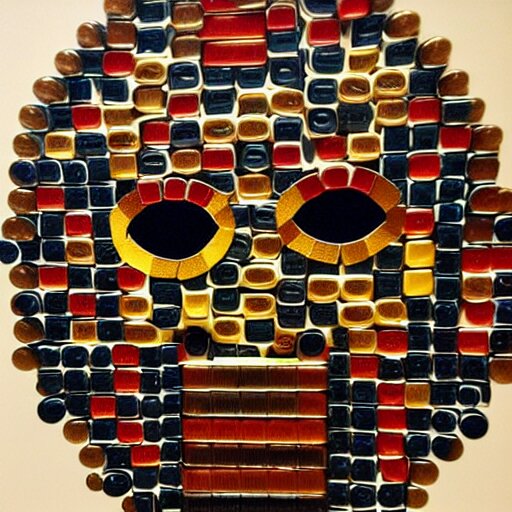 a portrait of iron man, made of a lot of nespresso capsules, mosaic 