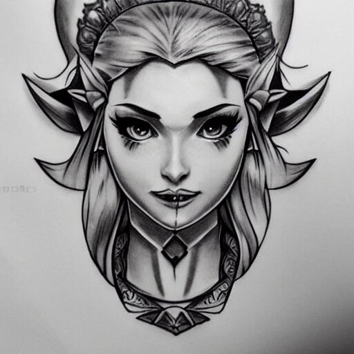 tattoo design, stencil, portrait of princess zelda by artgerm, 