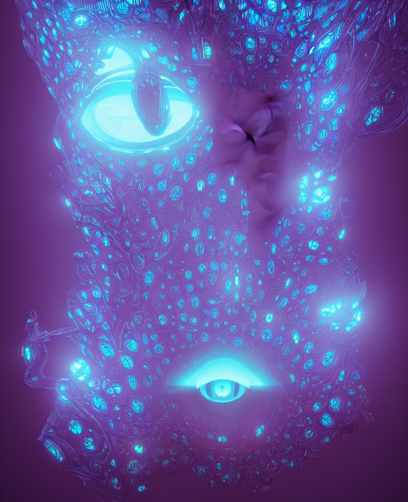 trapped in my conscious, sky falling, look me inside of my eyes, transparent holographic being, holographic, bioluminiscent creatures, intricate artwork by beeple. octane render, trending on artstation, greg rutkowski very coherent symmetrical artwork. cinematic, hyper realism, high detail, octane render, 8 k 