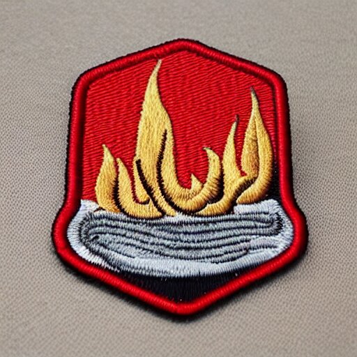 plain yet detailed, fire station flame embroidered patch retro design 