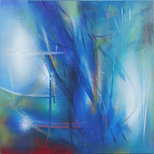 silent beams shining through calm winds, abstract, oil on canvas, brushstrokes, 