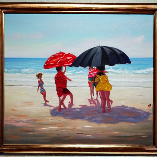 a painting of people on a beach with umbrellas, a detailed painting by Emily Mason, featured on tumblr, action painting, detailed painting, oil on canvas, painterly