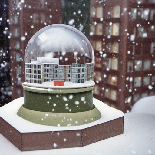 a snow globe diorama with a soviet apartment building in it, brutalism, isometric, physically based rendering, 1 9 9 0's 