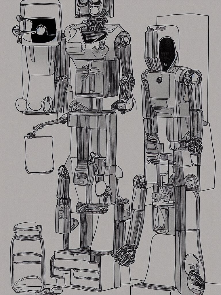 walking robot coffee maker, by jean giraud