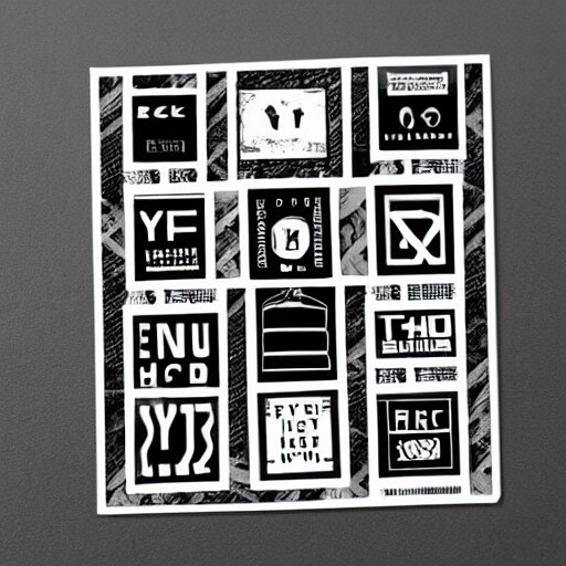 black on white graphic design stickers in style of eric hu, y 2 k, brutalism, acid, techno 