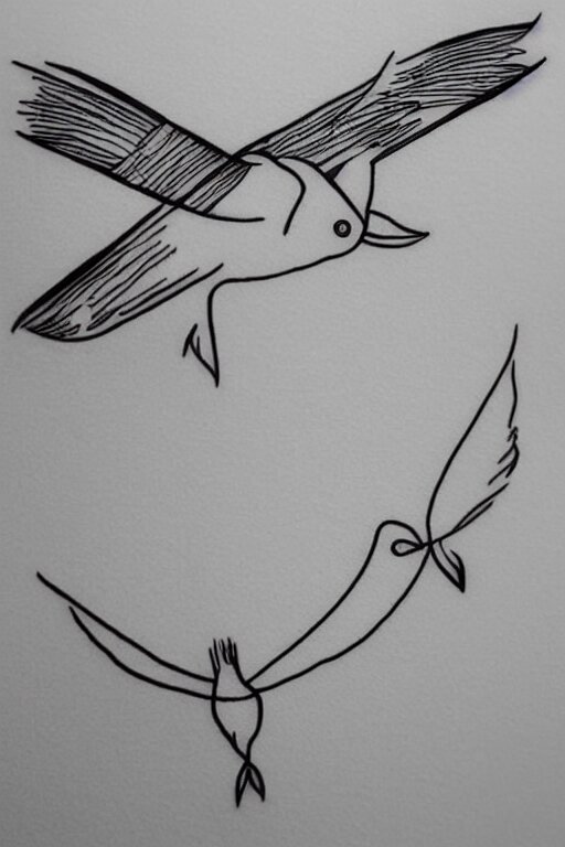 a simple tattoo design of minimalist flying birds, black ink, abstract logo, line art 