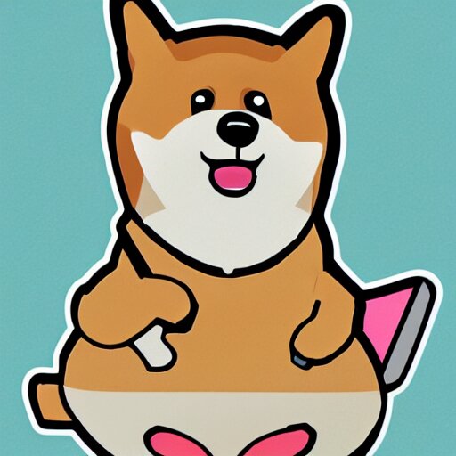 a kawaii chubby goofy cute corgi sitting upright sticker illustration