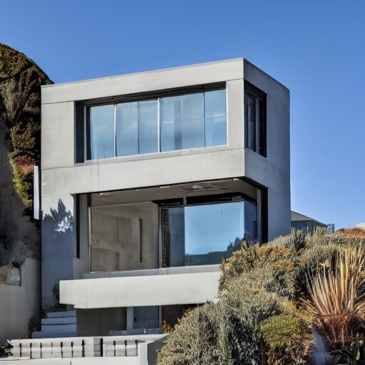 a modern concrete mansion on the bluffs overlooking downtown san francisco 