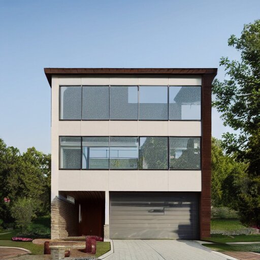 hyper realistic elevation of a house, brick, concrete, glass, wood 