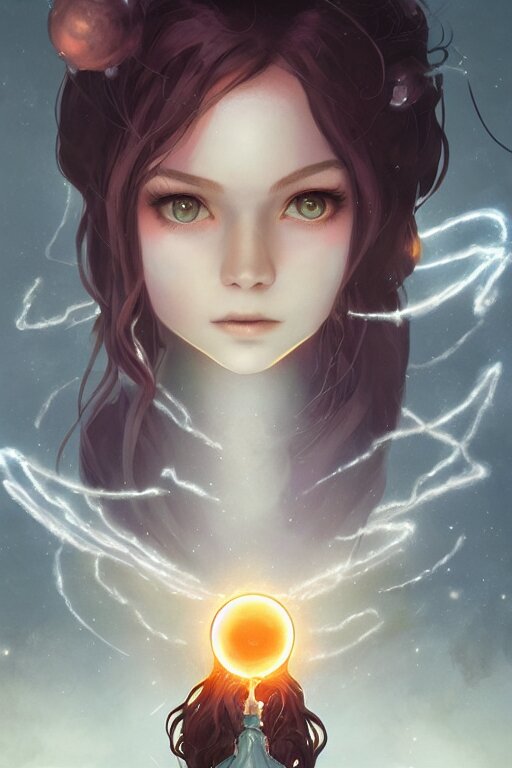 a cute wizard girl conjuring a lightening ball, character art portrait, anime key visual, official media, illustrated by tom bagshaw, wlop, kentaro miura, extremely detailed, 8 k, trending on artstation, cinematic lighting, beautiful 