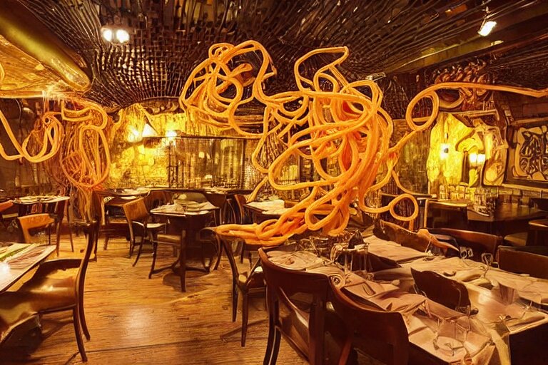 magical restaurant serving tentacle-spaghetti to wizards