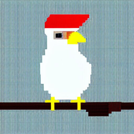 a bird with a hat in pixelart, white background 