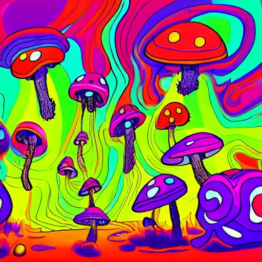 trippy mushrooms, acrilic paint, digital, artstation 