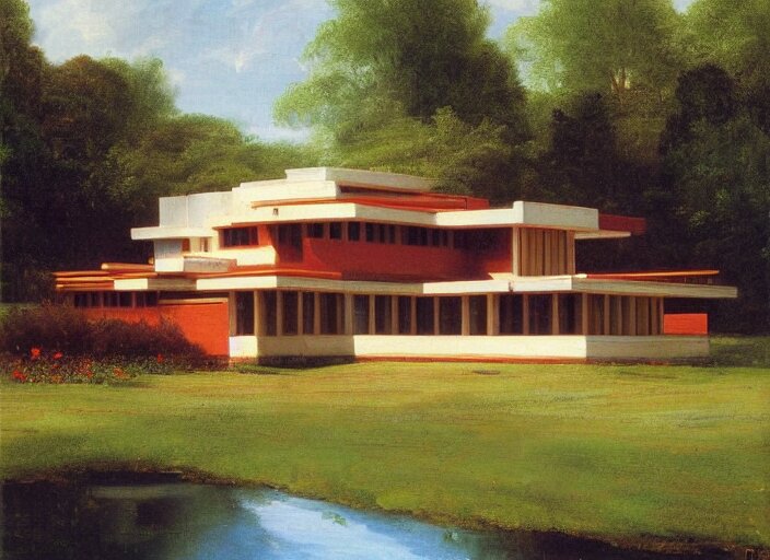 painting of a frank lloyd wright house in cape cod by thomas cole 